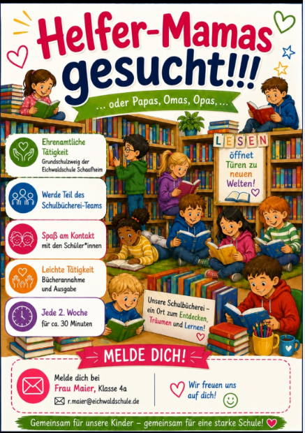 Helfer-Mamas gesucht für die Schulbücherei der Grundschule!