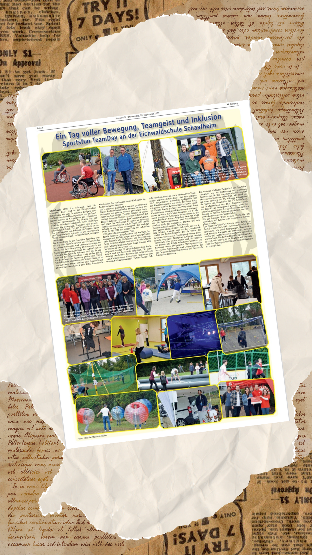 Sportsfun Teamday 2025 – Bericht in der Schaafheimer Zeitung